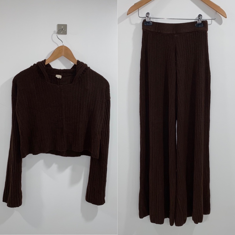 Flook The Label SET Rib Knit Hoodie and Wide Leg Trousers